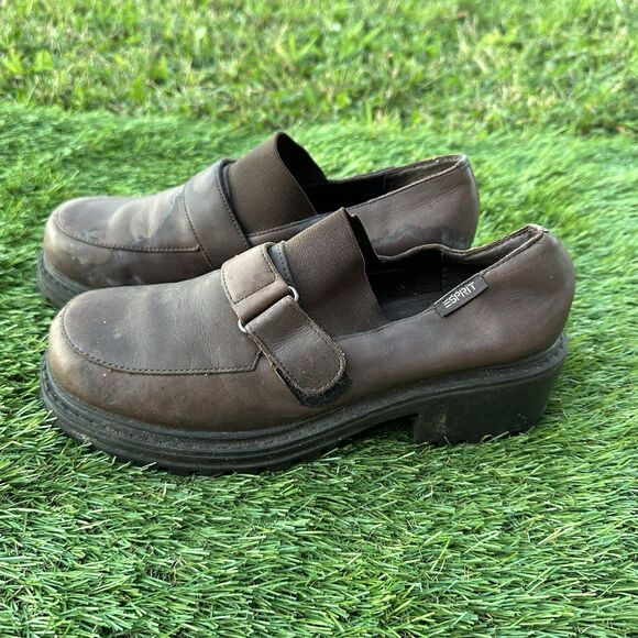 Vintage 90'S Esprit Shoes Womens Size 7 Chunky Heel Slip On Leather Bratz Brown - Picture 4 of 7